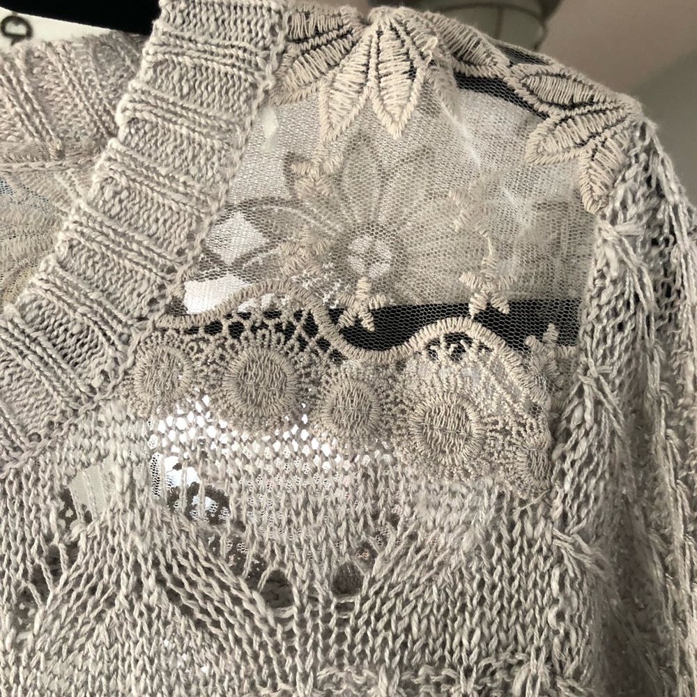 Grey Lace Knit Sweater